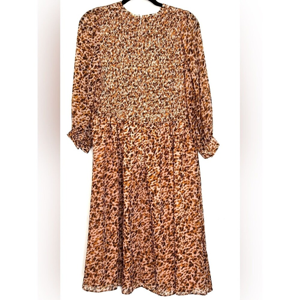 Ann Taylor Animal Print Smocked Fit & Flare Midi Dress Size 12P Petite - Picture 3 of 5